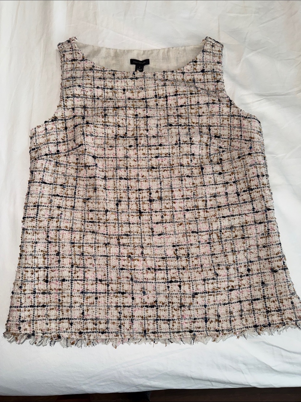 Ann Taylor Tweed Sleeveless Top in Pink and Beige
